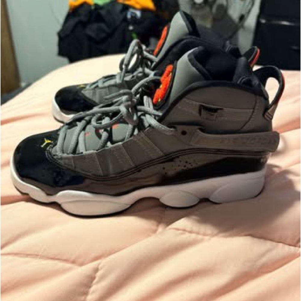 Jordan Black and Gray Sneakers with Red Accents
